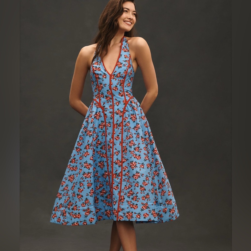 Anthropologie Halter Fit and Flare Midi Dress